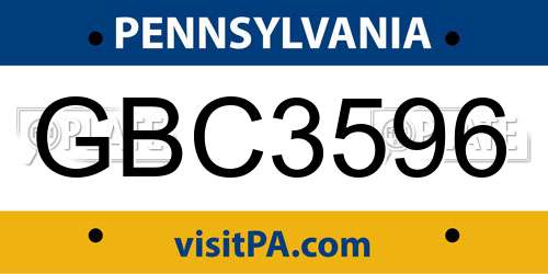 GBC3596 Pennsylvania License Plate