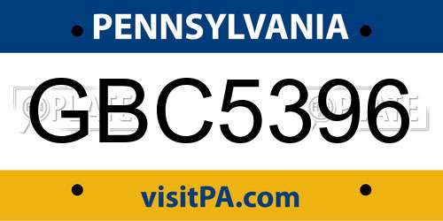 GBC5396 Pennsylvania License Plate