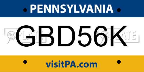 GBD56K Pennsylvania License Plate