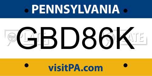 GBD86K Pennsylvania License Plate