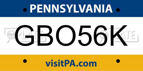 GBO56K Pennsylvania License Plate