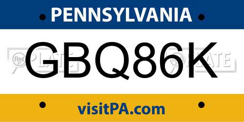 GBQ86K Pennsylvania License Plate
