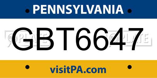 GBT6647 Pennsylvania License Plate