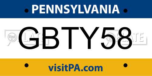 GBTY58 Pennsylvania License Plate