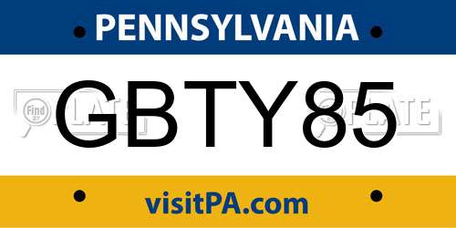 GBTY85 Pennsylvania License Plate