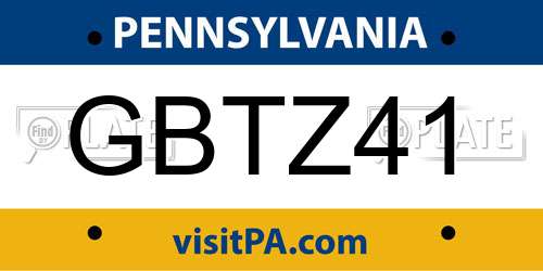 GBTZ41 Pennsylvania License Plate