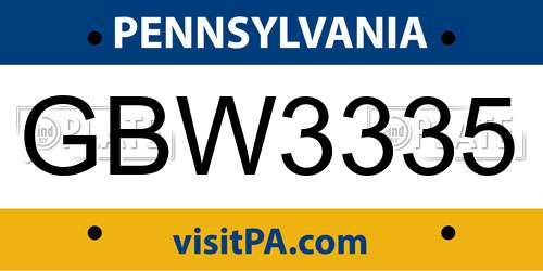 GBW3335 Pennsylvania License Plate