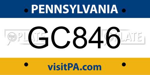 GC846 Pennsylvania License Plate