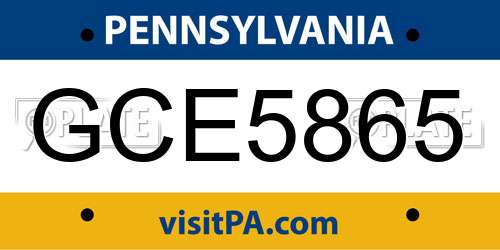 GCE5865 Pennsylvania License Plate