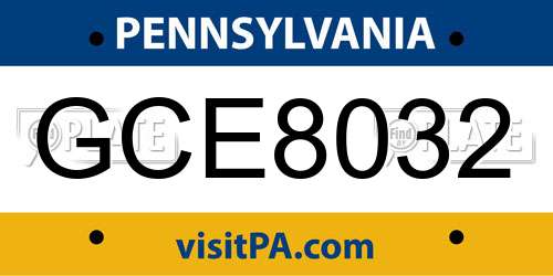 GCE8032 Pennsylvania License Plate