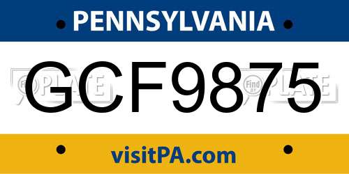 GCF9875 Pennsylvania License Plate