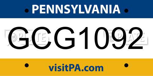 GCG1092 Pennsylvania License Plate