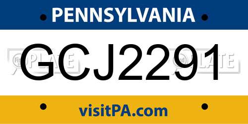 GCJ2291 Pennsylvania License Plate