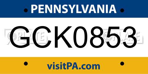 GCK0853 Pennsylvania License Plate
