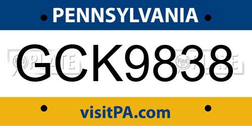 GCK9838 Pennsylvania License Plate