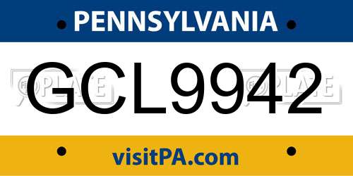 GCL9942 Pennsylvania License Plate