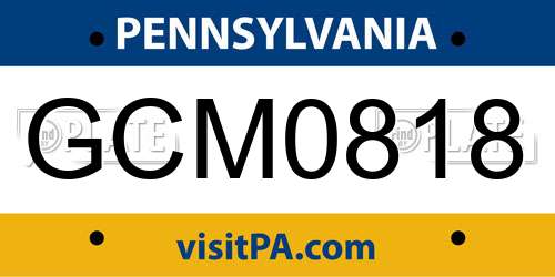 GCM0818 Pennsylvania License Plate