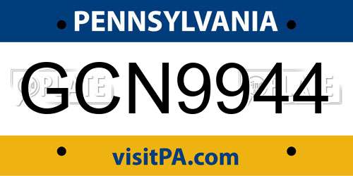 GCN9944 Pennsylvania License Plate
