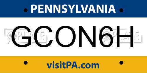 GCON6H Pennsylvania License Plate