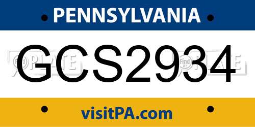 GCS2934 Pennsylvania License Plate