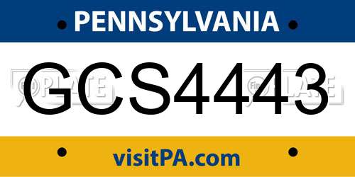 GCS4443 Pennsylvania License Plate