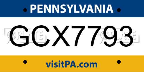 GCX7793 Pennsylvania License Plate