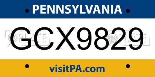 GCX9829 Pennsylvania License Plate