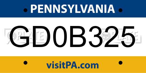 GD0B325 Pennsylvania License Plate