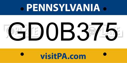 GD0B375 Pennsylvania License Plate