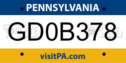 GD0B378 Pennsylvania License Plate