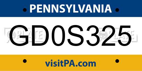 GD0S325 Pennsylvania License Plate