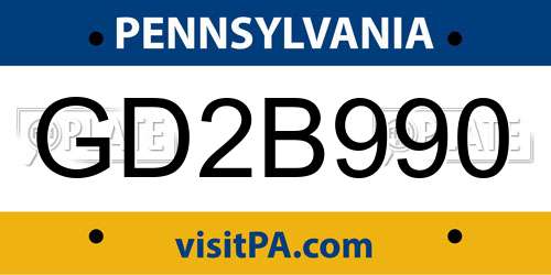 GD2B990 Pennsylvania License Plate