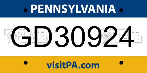 GD30924 Pennsylvania License Plate