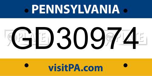 GD30974 Pennsylvania License Plate