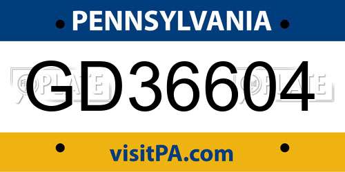 GD36604 Pennsylvania License Plate