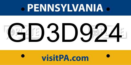 GD3D924 Pennsylvania License Plate