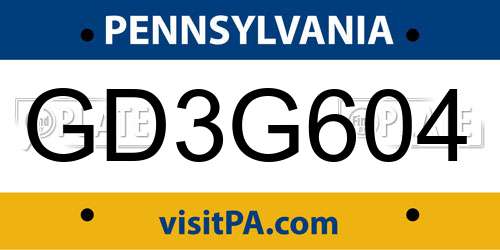 GD3G604 Pennsylvania License Plate
