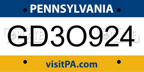 GD3O924 Pennsylvania License Plate