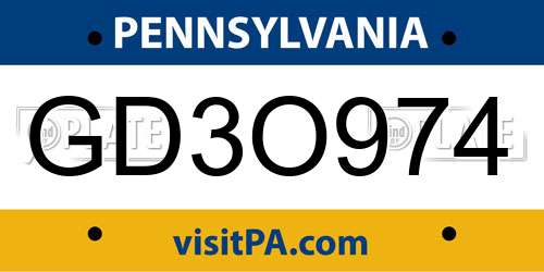 GD3O974 Pennsylvania License Plate