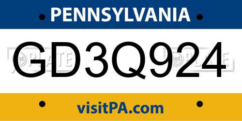 GD3Q924 Pennsylvania License Plate