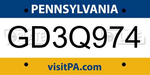 GD3Q974 Pennsylvania License Plate
