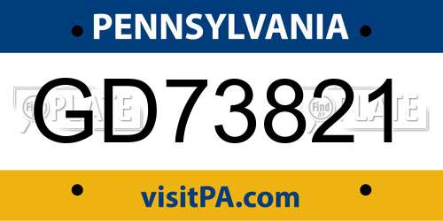 GD73821 Pennsylvania License Plate