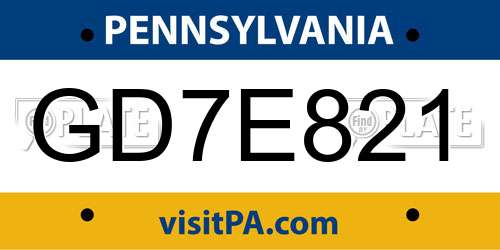 GD7E821 Pennsylvania License Plate