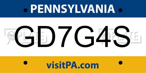 GD7G4S Pennsylvania License Plate