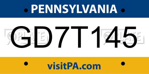 GD7T145 Pennsylvania License Plate