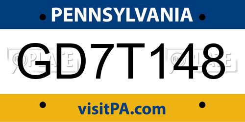 GD7T148 Pennsylvania License Plate