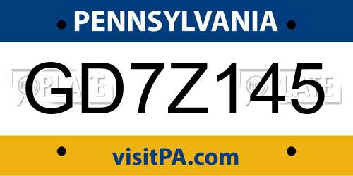 GD7Z145 Pennsylvania License Plate