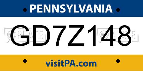 GD7Z148 Pennsylvania License Plate