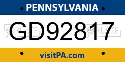GD92817 Pennsylvania License Plate