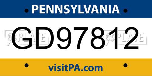 GD97812 Pennsylvania License Plate
